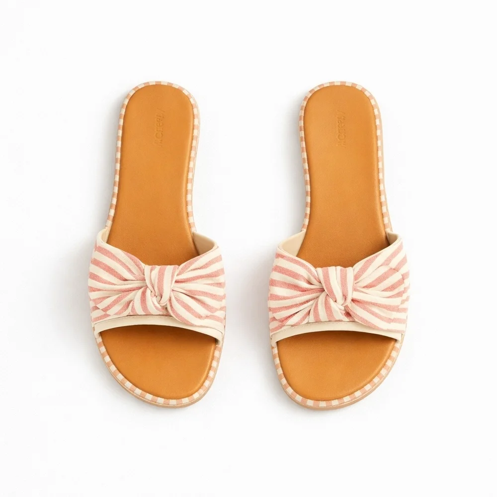 J.Crew 7M Sun baked rose stripe soft cotton bow slide sandals New In Box - Picture 3 of 12